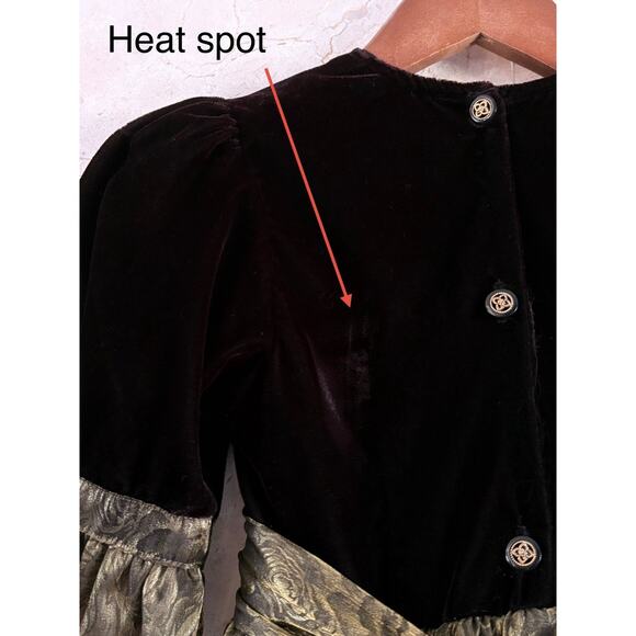 VTG Dimples Girls Holiday Dress 8 - Black Velvet, Gold Brocade Christmas Formal - Picture 9 of 12